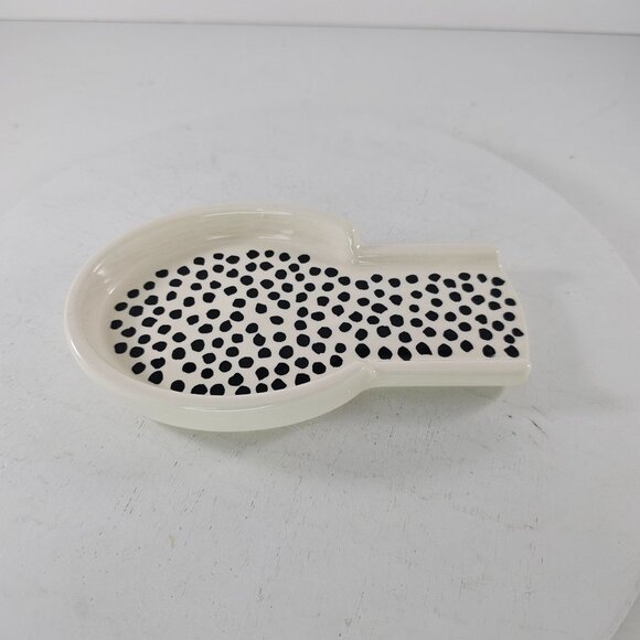 Thyme & Table Stoneware Spoon Rest Black Polka Dot Design Dishwasher Safe - Picture 3 of 8